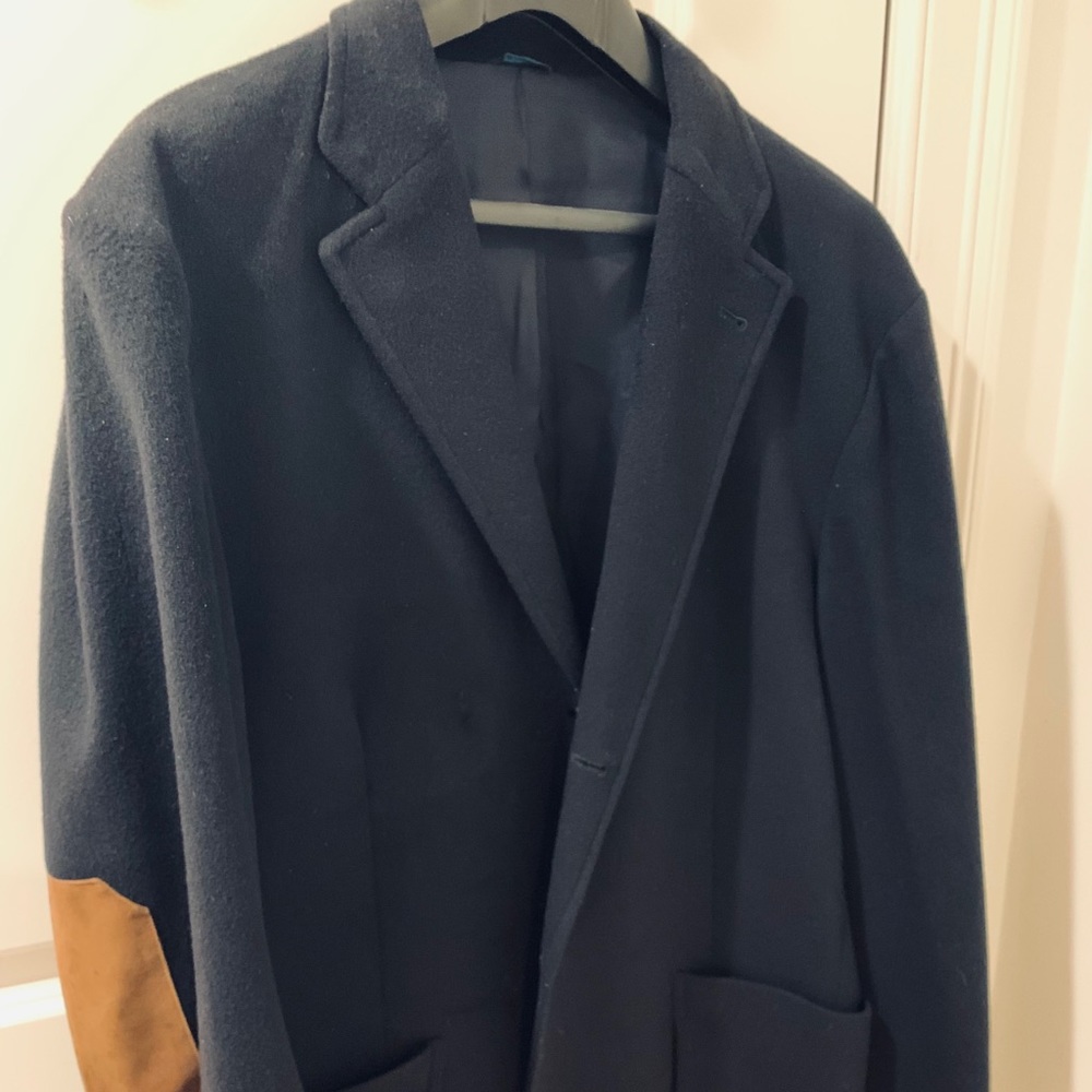 David Chu Navy Cashmere blazer w/ suede patches